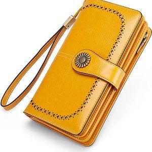 Gold Wristlet Clutch Wallet with Floral Snap